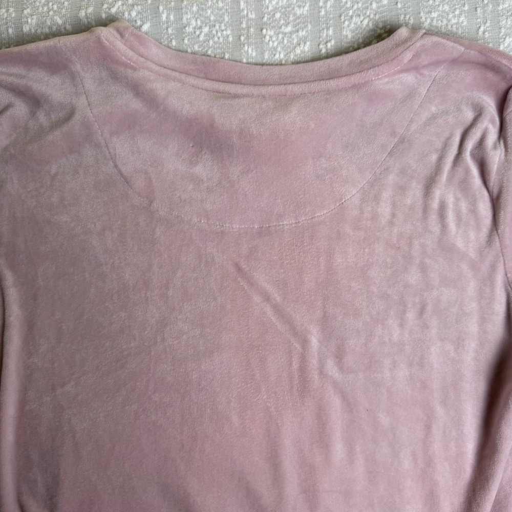 Juicy Couture Velour Pullover Sweater Pink Rhinestone Logo Crewneck Size M Y2K - Picture 9 of 16